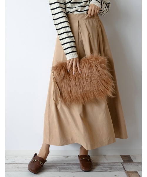 Re:EDIT（リエディ）の「ピーチスキンボリュームフレアスカート（スカート・レディース・ブラック/ベージュ/ブラウン/バーガンディー/グリーン/パープル/ネイビー・MEDIUM/LARGE）」の3枚目の写真