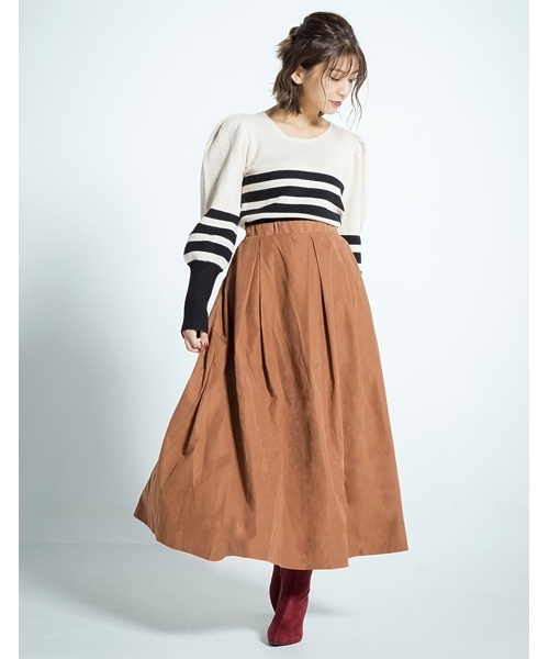 Re:EDIT（リエディ）の「ピーチスキンボリュームフレアスカート（スカート・レディース・ブラック/ベージュ/ブラウン/バーガンディー/グリーン/パープル/ネイビー・MEDIUM/LARGE）」の16枚目の写真