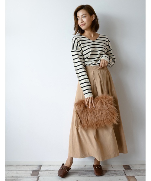 Re:EDIT（リエディ）の「ピーチスキンボリュームフレアスカート（スカート・レディース・ブラック/ベージュ/ブラウン/バーガンディー/グリーン/パープル/ネイビー・MEDIUM/LARGE）」の18枚目の写真