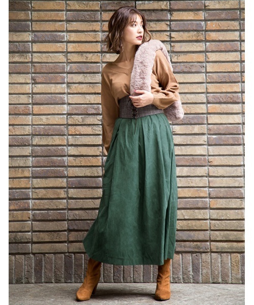 Re:EDIT（リエディ）の「ピーチスキンボリュームフレアスカート（スカート・レディース・ブラック/ベージュ/ブラウン/バーガンディー/グリーン/パープル/ネイビー・MEDIUM/LARGE）」の20枚目の写真