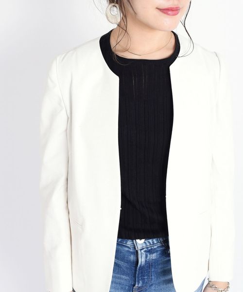 SHIPS(シップス)の「ノーカラージャケット(ノーカラージャケット・レディース・ブラック/オフホワイト/トップグレー・36/38/34)」の12枚目の写真