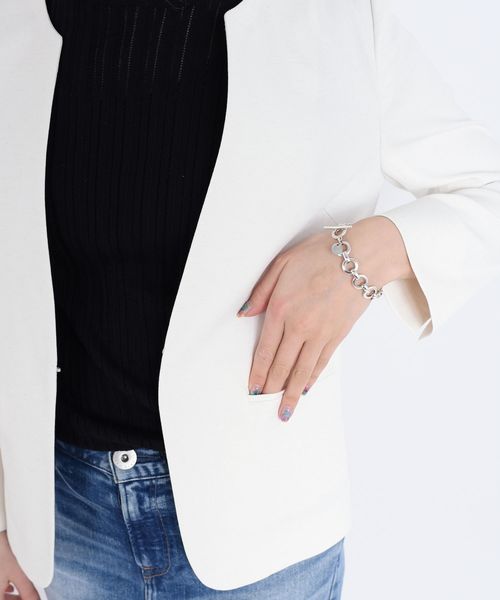 SHIPS(シップス)の「ノーカラージャケット(ノーカラージャケット・レディース・ブラック/オフホワイト/トップグレー・36/38/34)」の9枚目の写真