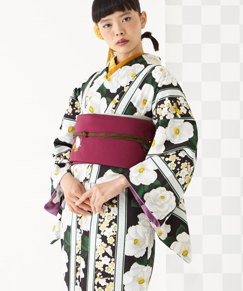 ふりふ／うぐいす長者 和柄のマキシ丈ワンピース ティアード  