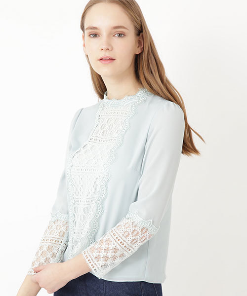 JILL STUART（ジルスチュアート）の「シンディレースコンビブラウス（シャツ/ブラウス・レディース・ホワイト/ネイビー/ライトグリーン・SMALL/MEDIUM）」の3枚目の写真