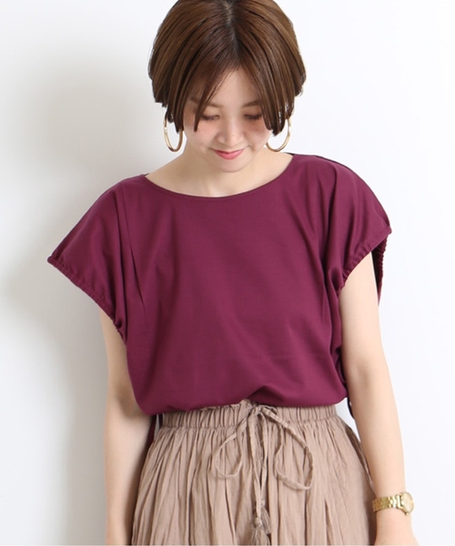 B.C STOCK(ベーセーストック)の「ソデギャザースムースプルオーバー◆(Tシャツ/カットソー・レディース・ホワイト/パープル/ブラウン・FREE)」の3枚目の写真