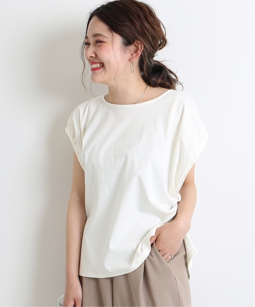 B.C STOCK(ベーセーストック)の「ソデギャザースムースプルオーバー◆(Tシャツ/カットソー・レディース・ホワイト/パープル/ブラウン・FREE)」の1枚目の写真