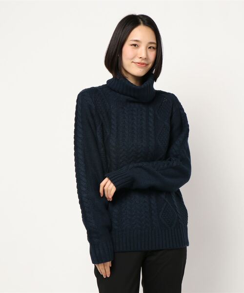 Bling Leads(ブリングリーズ)の「【Bl】ケーブルタートルネックニット(ニット/セーター・レディース・ベージュ/グレー/キャメル/ネイビー/ブルー/オフホワイト/ブラック/ダークグリーン/ワイン/マスタード/モカ/アイボリー/ピンク・MEDIUM/X-LARGE/LARGE)」の8枚目の写真