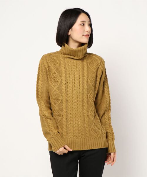 Bling Leads(ブリングリーズ)の「【Bl】ケーブルタートルネックニット(ニット/セーター・レディース・ベージュ/グレー/キャメル/ネイビー/ブルー/オフホワイト/ブラック/ダークグリーン/ワイン/マスタード/モカ/アイボリー/ピンク・MEDIUM/X-LARGE/LARGE)」の10枚目の写真