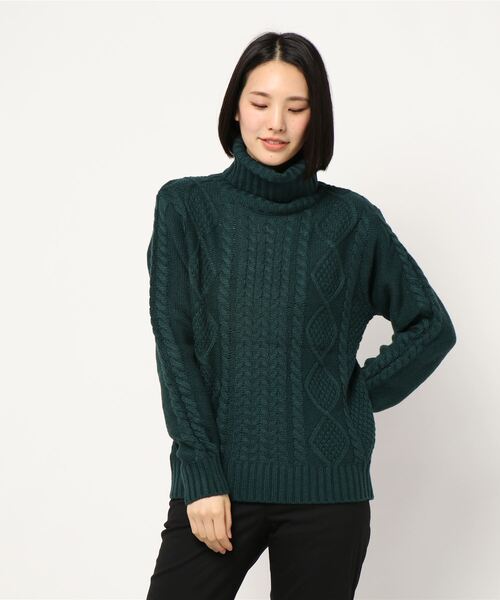 Bling Leads(ブリングリーズ)の「【Bl】ケーブルタートルネックニット(ニット/セーター・レディース・ベージュ/グレー/キャメル/ネイビー/ブルー/オフホワイト/ブラック/ダークグリーン/ワイン/マスタード/モカ/アイボリー/ピンク・MEDIUM/X-LARGE/LARGE)」の7枚目の写真