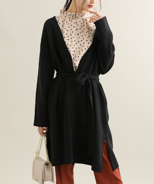 Vis ビス の ベルト付き両vネックミラノリブロングカーディガン カーディガン ボレロ Wear