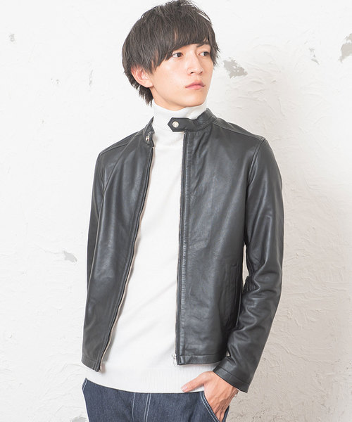 MinoriTY(マイノリティ)の「シープレザーシングルライダース 本革 リアルレザー アウター(ライダースジャケット・メンズ・ベージュ系その他/ブラック・L/M)」の2枚目の写真