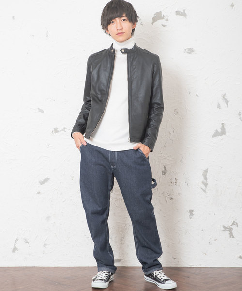 MinoriTY(マイノリティ)の「シープレザーシングルライダース 本革 リアルレザー アウター(ライダースジャケット・メンズ・ベージュ系その他/ブラック・L/M)」の8枚目の写真