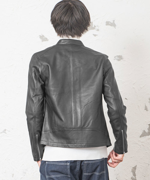 MinoriTY(マイノリティ)の「シープレザーシングルライダース 本革 リアルレザー アウター(ライダースジャケット・メンズ・ベージュ系その他/ブラック・L/M)」の6枚目の写真