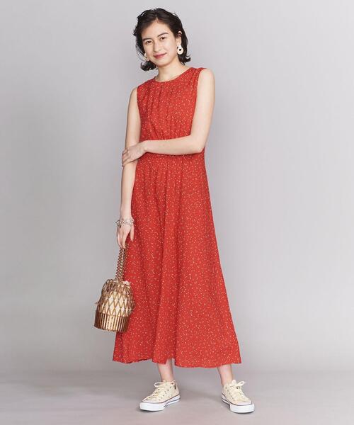 beach lunch lounge（ビーチランチラウンジ）の「＜beach lunch lounge＞ウエストギャザーノースリーブワンピース ο（ワンピース・レディース・レッド/ベージュ・SMALL）」の5枚目の写真