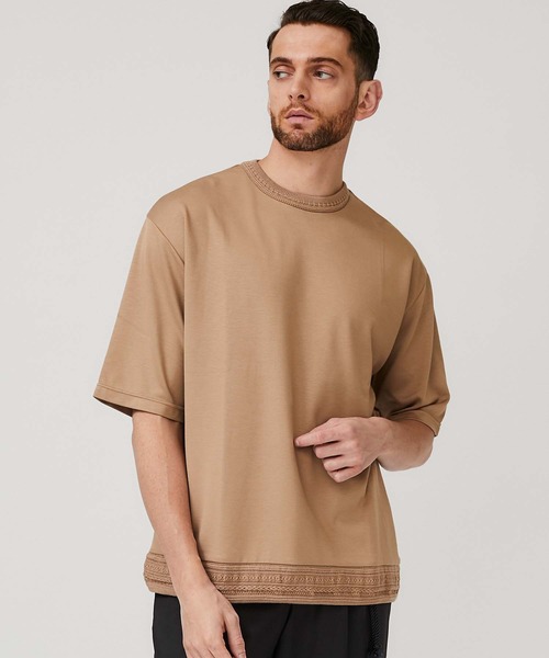STUDIOUS(ステュディオス)の「【STUDIOUS】ニットドッキング Tシャツ(Tシャツ/カットソー・メンズ・ホワイト/ブラック/ベージュ・1/2/3)」の2枚目の写真