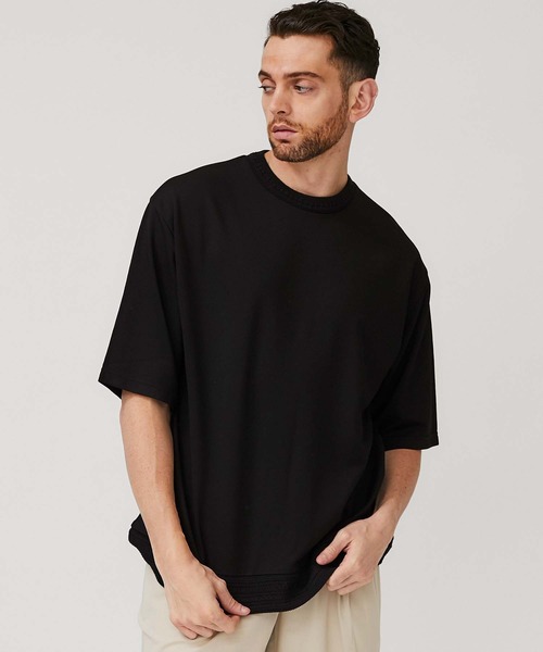 STUDIOUS(ステュディオス)の「【STUDIOUS】ニットドッキング Tシャツ(Tシャツ/カットソー・メンズ・ホワイト/ブラック/ベージュ・1/2/3)」の1枚目の写真