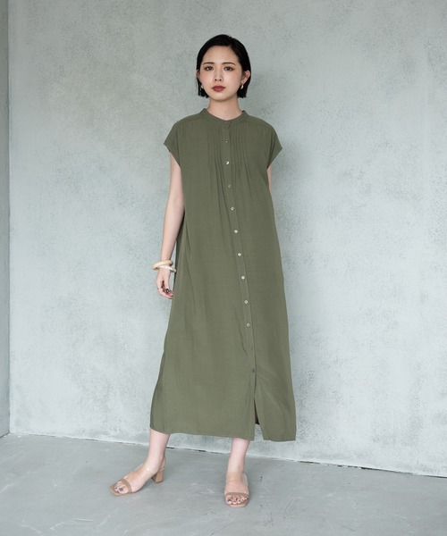 Aunt Marie's（アントマリーズ）の「【前後2WAY】ピンタックフレンチスリーブシャツワンピース【AUNT MARIE'S】（ワンピース・レディース・カーキ/ホワイト/ブラック/ライム・FREE）」の5枚目の写真