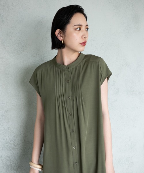 Aunt Marie's（アントマリーズ）の「【前後2WAY】ピンタックフレンチスリーブシャツワンピース【AUNT MARIE'S】（ワンピース・レディース・カーキ/ホワイト/ブラック/ライム・FREE）」の7枚目の写真