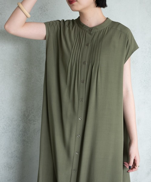 Aunt Marie's（アントマリーズ）の「【前後2WAY】ピンタックフレンチスリーブシャツワンピース【AUNT MARIE'S】（ワンピース・レディース・カーキ/ホワイト/ブラック/ライム・FREE）」の8枚目の写真