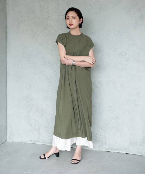 Aunt Marie's（アントマリーズ）の「【前後2WAY】ピンタックフレンチスリーブシャツワンピース【AUNT MARIE'S】（ワンピース・レディース・カーキ/ホワイト/ブラック/ライム・FREE）」の13枚目の写真