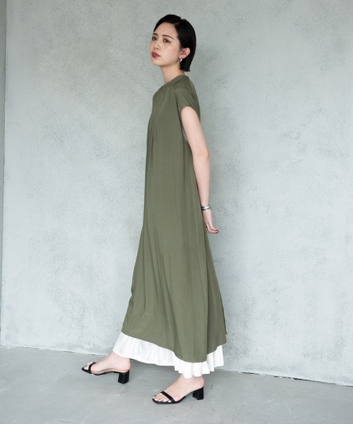 Aunt Marie's（アントマリーズ）の「【前後2WAY】ピンタックフレンチスリーブシャツワンピース【AUNT MARIE'S】（ワンピース・レディース・カーキ/ホワイト/ブラック/ライム・FREE）」の14枚目の写真