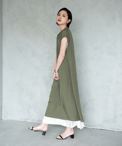 Aunt Marie's（アントマリーズ）の「【前後2WAY】ピンタックフレンチスリーブシャツワンピース【AUNT MARIE'S】（ワンピース・レディース・カーキ/ホワイト/ブラック/ライム・FREE）」の18枚目の写真