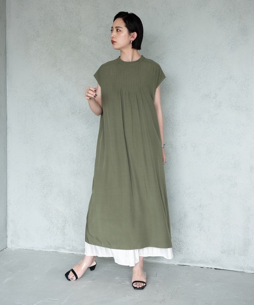 Aunt Marie's（アントマリーズ）の「【前後2WAY】ピンタックフレンチスリーブシャツワンピース【AUNT MARIE'S】（ワンピース・レディース・カーキ/ホワイト/ブラック/ライム・FREE）」の6枚目の写真