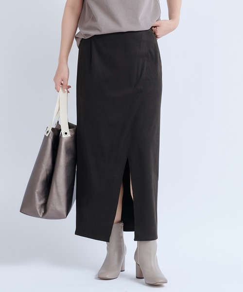 DouDou（ドゥドゥ）の「【新色追加】スウェードタイトスリットスカート（スカート・レディース・ダークブラウン/サックスブルー/オフホワイト/レモンイエロー・FREE）」の3枚目の写真