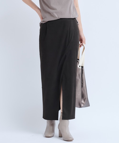 DouDou（ドゥドゥ）の「【新色追加】スウェードタイトスリットスカート（スカート・レディース・ダークブラウン/サックスブルー/オフホワイト/レモンイエロー・FREE）」の15枚目の写真