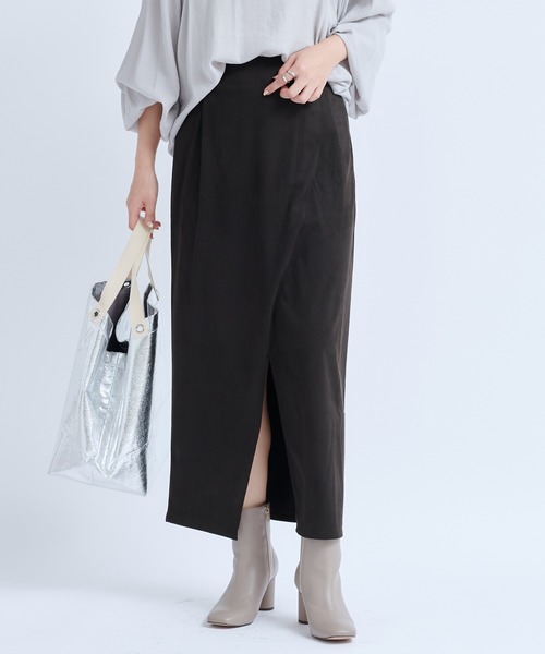 DouDou（ドゥドゥ）の「【新色追加】スウェードタイトスリットスカート（スカート・レディース・ダークブラウン/サックスブルー/オフホワイト/レモンイエロー・FREE）」の22枚目の写真