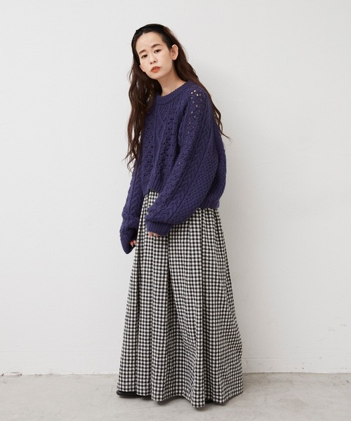 Libra Cue(リブラ キュー)の「3Dケーブルニット(ニット/セーター・レディース・ホワイト/ブラック/ブルー・FREE)」の8枚目の写真