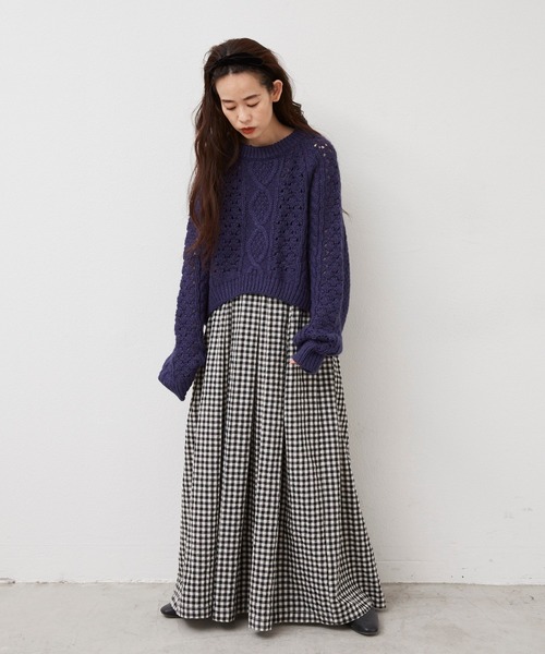 Libra Cue(リブラ キュー)の「3Dケーブルニット(ニット/セーター・レディース・ホワイト/ブラック/ブルー・FREE)」の4枚目の写真