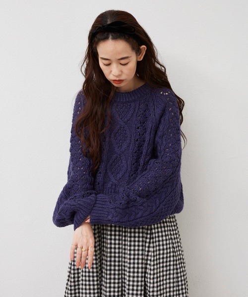 Libra Cue(リブラ キュー)の「3Dケーブルニット(ニット/セーター・レディース・ホワイト/ブラック/ブルー・FREE)」の13枚目の写真