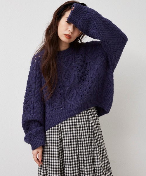 Libra Cue(リブラ キュー)の「3Dケーブルニット(ニット/セーター・レディース・ホワイト/ブラック/ブルー・FREE)」の17枚目の写真