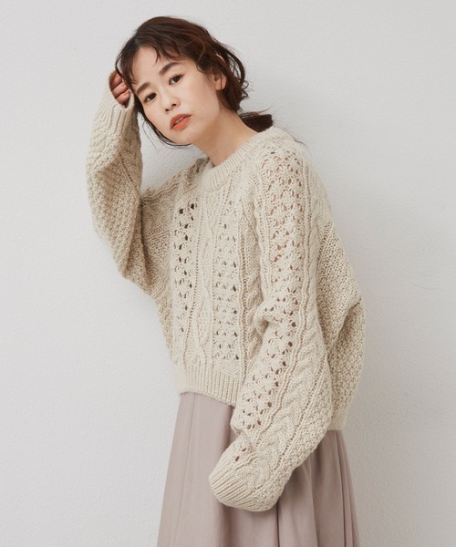 Libra Cue(リブラ キュー)の「3Dケーブルニット(ニット/セーター・レディース・ホワイト/ブラック/ブルー・FREE)」の10枚目の写真