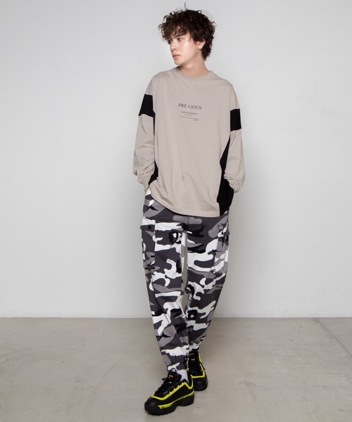 WEGO(ウィゴー)の「WEGO/サイドカラーブロックビッグシルエットロンT(Tシャツ/カットソー・メンズ・ホワイト/ベージュ・MEDIUM/LARGE)」の7枚目の写真