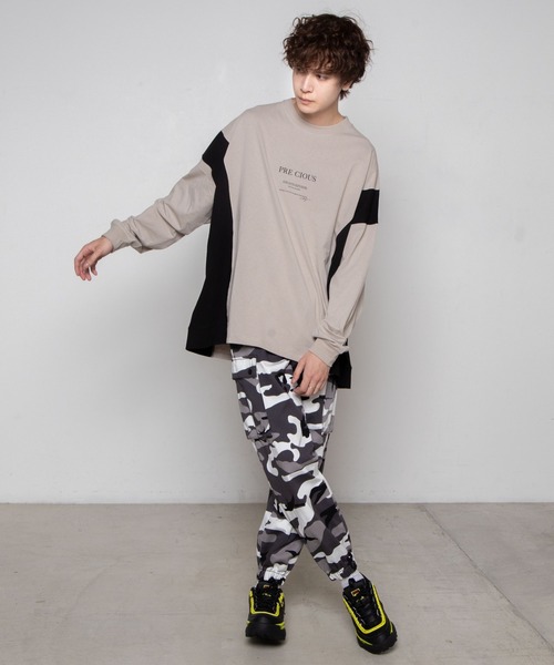 WEGO(ウィゴー)の「WEGO/サイドカラーブロックビッグシルエットロンT(Tシャツ/カットソー・メンズ・ホワイト/ベージュ・MEDIUM/LARGE)」の5枚目の写真