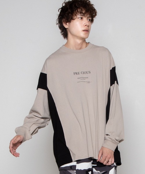 WEGO(ウィゴー)の「WEGO/サイドカラーブロックビッグシルエットロンT(Tシャツ/カットソー・メンズ・ホワイト/ベージュ・MEDIUM/LARGE)」の14枚目の写真