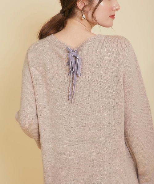 tocco closet（トッコ　クローゼット）の「袖口パール付き後ろベロアリボン装飾ケーブル編みニットワンピース（ワンピース・レディース・ブラウン/ラベンダー/グレイッシュベージュ・M）」の21枚目の写真
