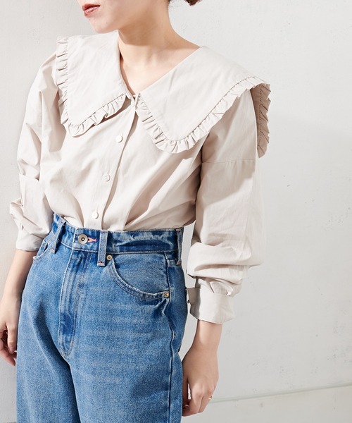 natural couture（ナチュラルクチュール）の「ビッグ2WAYブラウス（シャツ/ブラウス・レディース・オフホワイト/ベージュ・FREE）」の8枚目の写真