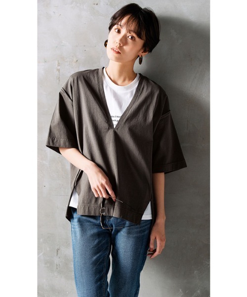 GeeRA(ジーラ)の「ピグメント半袖Vネックプルオーバー(Tシャツ/カットソー・レディース・パープル/チャコール・LARGE/X-LARGE/MEDIUM)」の6枚目の写真