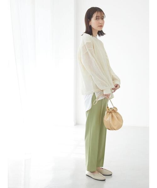 Green Parks(グリーンパークス)の「SET2点 メッシュプルオーバー+Tシャツ*(Tシャツ/カットソー・レディース・グレイッシュベージュ/オフホワイト/カーキ・FREE)」の8枚目の写真