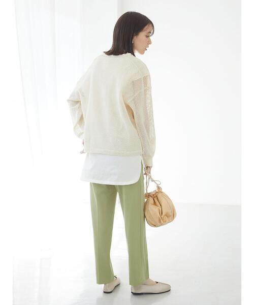Green Parks(グリーンパークス)の「SET2点 メッシュプルオーバー+Tシャツ*(Tシャツ/カットソー・レディース・グレイッシュベージュ/オフホワイト/カーキ・FREE)」の9枚目の写真