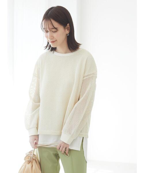 Green Parks(グリーンパークス)の「SET2点 メッシュプルオーバー+Tシャツ*(Tシャツ/カットソー・レディース・グレイッシュベージュ/オフホワイト/カーキ・FREE)」の10枚目の写真