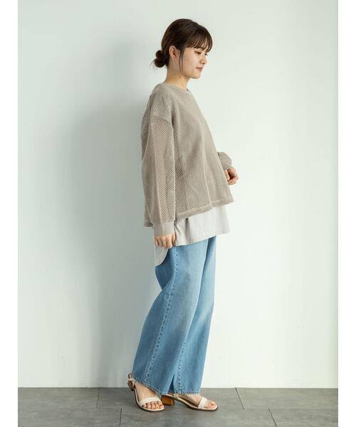 Green Parks(グリーンパークス)の「SET2点 メッシュプルオーバー+Tシャツ*(Tシャツ/カットソー・レディース・グレイッシュベージュ/オフホワイト/カーキ・FREE)」の13枚目の写真