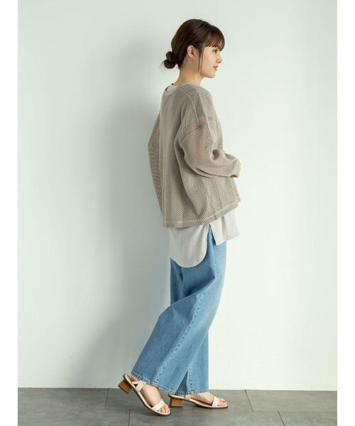 Green Parks(グリーンパークス)の「SET2点 メッシュプルオーバー+Tシャツ*(Tシャツ/カットソー・レディース・グレイッシュベージュ/オフホワイト/カーキ・FREE)」の14枚目の写真