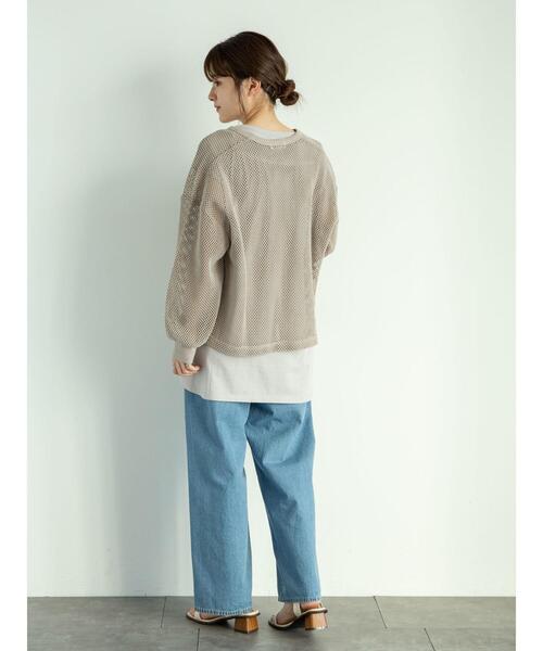 Green Parks(グリーンパークス)の「SET2点 メッシュプルオーバー+Tシャツ*(Tシャツ/カットソー・レディース・グレイッシュベージュ/オフホワイト/カーキ・FREE)」の15枚目の写真