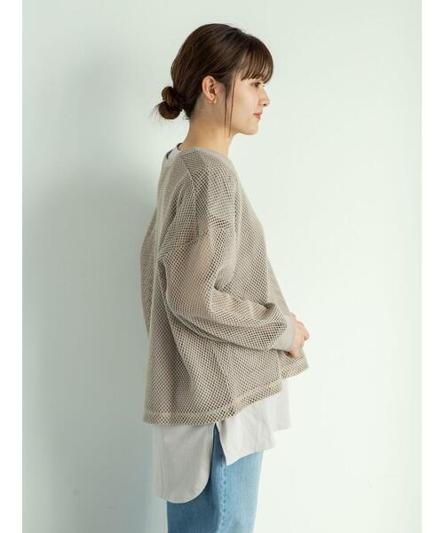 Green Parks(グリーンパークス)の「SET2点 メッシュプルオーバー+Tシャツ*(Tシャツ/カットソー・レディース・グレイッシュベージュ/オフホワイト/カーキ・FREE)」の17枚目の写真