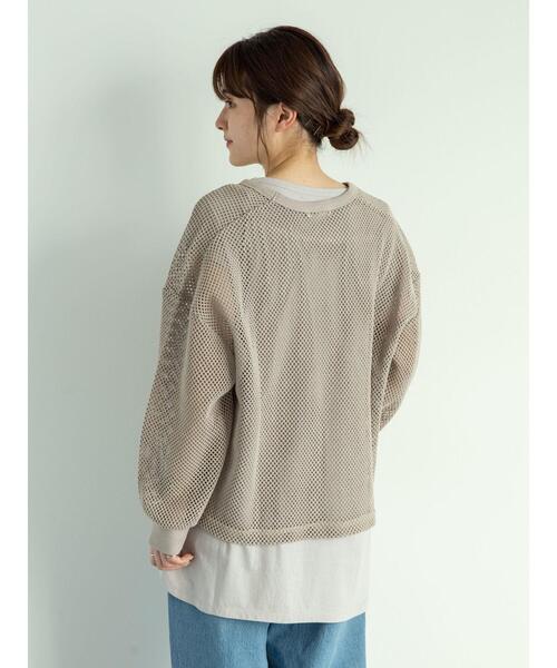 Green Parks(グリーンパークス)の「SET2点 メッシュプルオーバー+Tシャツ*(Tシャツ/カットソー・レディース・グレイッシュベージュ/オフホワイト/カーキ・FREE)」の18枚目の写真