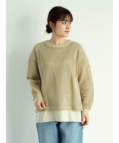 Green Parks(グリーンパークス)の「SET2点 メッシュプルオーバー+Tシャツ*(Tシャツ/カットソー・レディース・グレイッシュベージュ/オフホワイト/カーキ・FREE)」の19枚目の写真